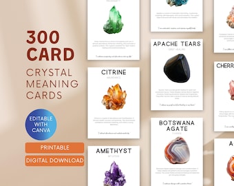 300 Tarjetas de significado de cristal imprimibles / Tarjetas de información de cristal / Propiedades de cristal / Tarjetas de piedras preciosas imprimibles / Energías de piedras preciosas y cotización