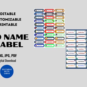 Etiquetas de útiles escolares / Etiquetas de nombres para útiles escolares / Etiquetas de regreso a clases / Etiquetas imprimibles editables personalizadas / Etiqueta de nombre digital