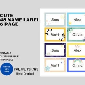 Cute School Supply Labels Editable Printable  / Daycare Labels / Back to School Labels / Digital Name Label / Cute Name Tag Template