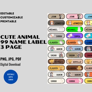 Etichette per forniture scolastiche stampabili personalizzabili modificabili / Etichette per asilo nido / Etichette di ritorno a scuola / Etichetta nome digitale / Modello etichetta nome