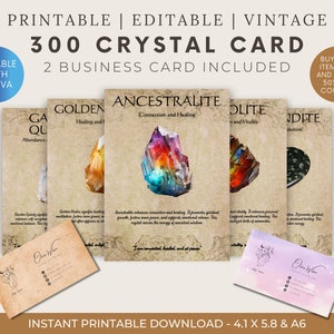Vintage- 300 Printable Crystal Meaning Cards / Crystal Information Cards / Crystal Properties / Printable Gemstone Cards / Gemstone Energies