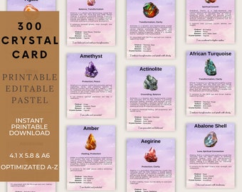 Pastel - 300 Printable Crystal Meaning Cards / Crystal Information Cards / Crystal Properties / Printable Gemstone Cards / Gemstone Energies