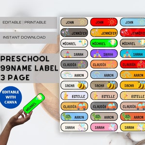 Bearbeitbare druckbare Vorschul-Schulbedarf-Etiketten / Kindergarten-Etiketten / Zurück zur Schule-Etiketten / Digitales Namens-Etikett / Namens-Etiketten-Vorlage
