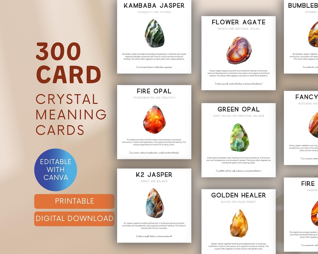 300 Printable Crystal Meaning Cards / Crystal Information Cards ...