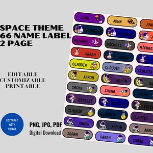Space Theme Editable Printable School Supply Labels / Daycare Labels / Back to School Labels / Digital Name Label / Name Label Template