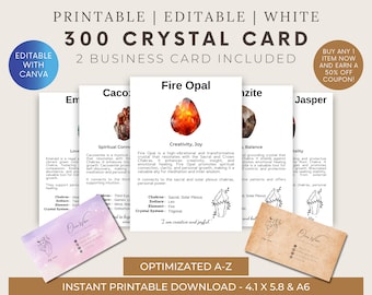 White - 300 Printable Crystal Meaning Cards / Crystal Information Cards / Crystal Properties / Printable Gemstone Cards / Gemstone Energies
