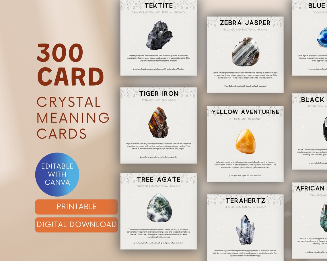 300 Printable Crystal Meaning Cards / Crystal Information Cards ...