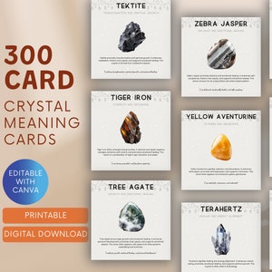 300 Printable Crystal Meaning Cards / Crystal Information Cards /  Crystal Properties / Printable Gemstone Cards / Gemstone Energies & Quote