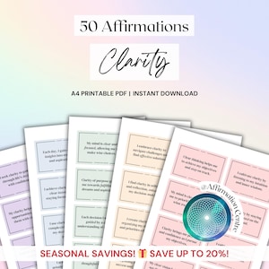 50 Clarity Affirmation Cards - Decision Making Journal - Core Values Worksheet - Emotions Processing Mental Clarity Journal - OCD Planner