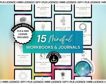 PLR MRR 15 Diarios, cuadernos de trabajo y planificadores de mindfulness editables en Canva - Coach de salud mental, bienestar y mindfulness Mrr Plr Dfy Resources