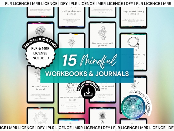 PLR MRR 15 Mindfulness Journals, Workbooks & Planners Canva Editable - Mindfulness Wellness Mental Health Coach Mrr Plr Dfy Resources