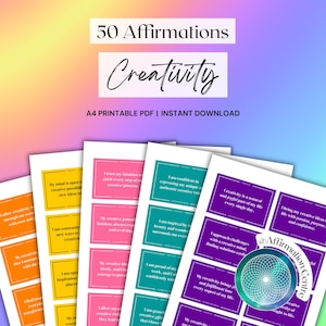 50 Creativity Affirmation Cards Printable - Creative Mode - Mindful Artist - Visionary Artistic Flow - Creative Boost Cards - Art Therapy