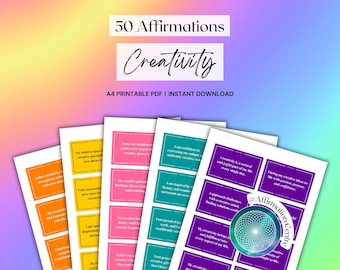 50 Creativity Affirmation Cards Printable - Creative Mode - Mindful Artist - Visionary Artistic Flow - Creative Boost Cards - Art Therapy