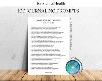 100 Mental Health Journal Prompts - Mental Wellness Prompts - Mental Clarity Journal Pages -Mental Health Tracker -Emotional Healing Journal