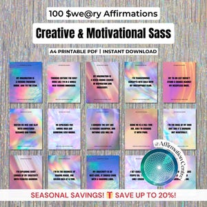 100 Sweary Digital Affirmation Cards -Printable Sassy Affirmations-Badass Affirmations Deck -Sarcastic Daily Affirmations -Swear Affirmation