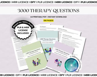 PLR MRR 3000 Therapy Questions Canva Editable - Mental Health Psychotherapy Worksheets Therapy Notes Documentation Mrr Plr Dfy Resources