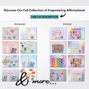 Puede incluir: Una colecci&oacute;n de tarjetas de afirmaci&oacute;n imprimibles con varios temas, que incluyen el cuidado personal, las relaciones, la ansiedad, la esperanza, el equilibrio, la felicidad, la abundancia y m&aacute;s. Las tarjetas se muestran en un formato de cuadr&iacute;cula con un esquema de color pastel y un dise&ntilde;o azul y blanco.