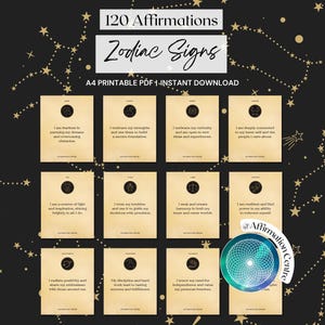120 Zodiac Signs Positive Affirmation Cards - Printable Astrology Horoscope Mantras - Birth-Chart Inserts Cards - Sun, Moon, Rising Handouts