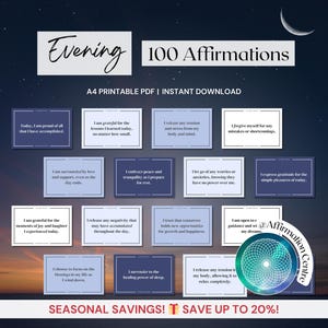 100 Evening Gratitude Affirmation Cards - Reflection Journal Cards - Evening Bedtime Meditation for Mindfulness - Daily Introspection Cards