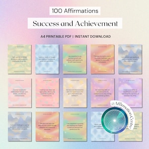 100 Success and Achievement Manifestation Cards - Printable Positive Affirmation Cards - Success Journal - Life Goals Achievement Tracker