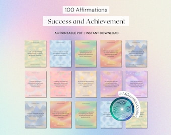 100 Success and Achievement Manifestation Cards - Printable Positive Affirmation Cards - Success Journal - Life Goals Achievement Tracker