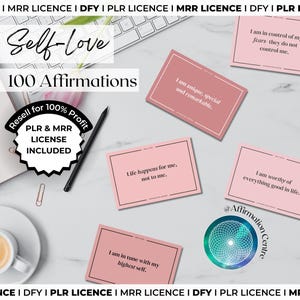 PLR MRR 100 Bekräftelsekort för självkärlek Canva Redigerbara - Mindfulness Wellness Mental Health Coach Återförsäljningsresurser Lead Magnet Mrr Plr