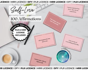 PLR MRR 100 Tarjetas de Afirmación de Amor Propio Editables en Canva - Coach de Salud Mental, Bienestar y Atención Plena - Recursos de Reventa - Imán Principal Mrr Plr
