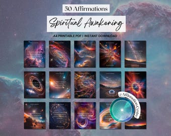 50 Tarjetas Imprimibles de Afirmaciones para el Despertar Espiritual - Afirmaciones del Ser Superior - Despertar del Tercer Ojo - Alineación Energética - Transformación Interior