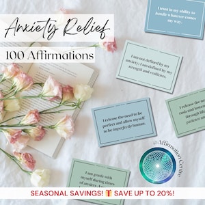 100 Anxiety Relief Digital Affirmation Cards Printable -Mental Health Cards -Coping Strategies for Stress and Anxiety - cbt bpd dbt act srt