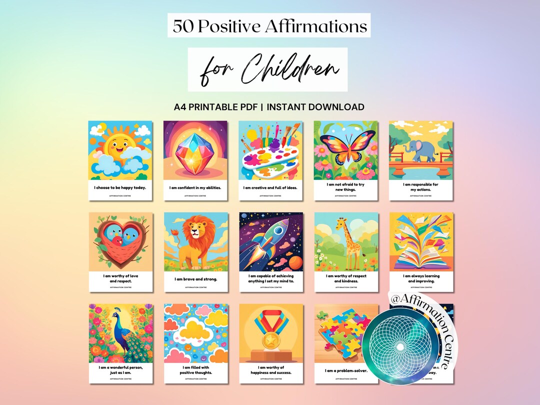 50 Affirmation Cards for Kids Printable - Children Positive Affirmation ...