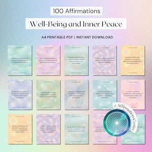 100 Inner Peace Positive Affirmations - Mind Calming Mental Clutter Fashcards - Emotional Regulation EMDR Techniques for Stress and Anxiety
