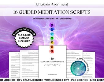 PLR MRR 16 Chakra Alignment Guided Meditation Scripts Canva Editable - Mindfulness Wellness Mental Health Coach Mrr Plr Dfy Resources