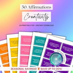 50 Creativity Digital Affirmation Cards - Art Therapy Worksheets - Creativity Journal Prompts -Expressive Arts Therapy - Creative Writing