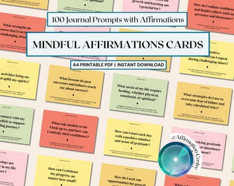 100 Journal Prompt Cards - Printable Reflection Cards - Mindful Affirmations Cards - Digital Journal Prompts - Inner Work Journaling Ideas