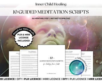 PLR MRR 10 Inner Child Healing Guided Meditation Scripts Canva Editable - Mindfulness Wellness Mental Health Coach Mrr Plr Dfy Resources