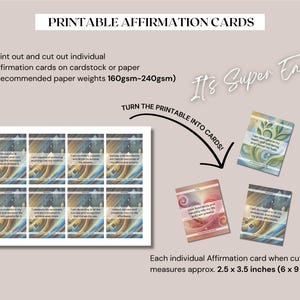 Puede incluir: Cartas de afirmaci&oacute;n imprimibles con fondos coloridos y citas inspiradoras. Las cartas est&aacute;n dise&ntilde;adas para ser recortadas y utilizadas para la autorreflexi&oacute;n y la motivaci&oacute;n. Cada carta mide 6,35 x 8,89 cm.