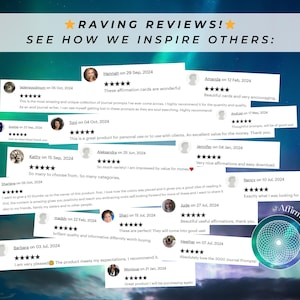 May include: Image showcasing customer reviews with a teal and green background. Text reads "RAVING REVIEWS! SEE HOW WE INSPIRE OTHERS:" and includes multiple customer testimonials with star ratings and dates. The Affirmation Centre logo is visible.