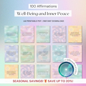 100 Inner Peace Positive Affirmations - Mind Calming Mental Clutter Fashcards - Emotional Regulation EMDR Techniques for Stress and Anxiety