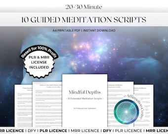 PLR MRR 20-30 Minute Spiritual Guided Meditation Scripts Canva Editable - Mindfulness Wellness Mental Health Coach Mrr Plr Dfy Resources