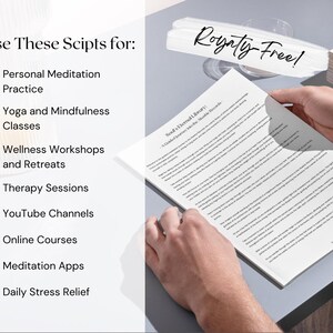 May include: A person holding a document with text, "Soul's Eternal Library". The document is on a gray surface with the text "Use These Scripts for:" and a list of applications. The words "Royalty-Free!" are written across the top.