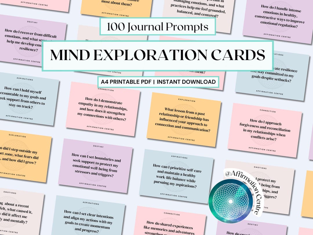 100 Journal Cards Printable -mind Exploration Cards -introspective ...
