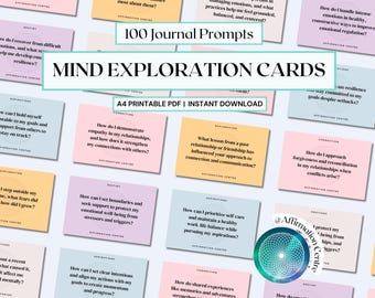 100 Journal Cards Printable -Mind Exploration Cards -Introspective Journal Questions -Self-Development Cards -Printable Mindfulness Resource