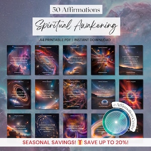 50 Spiritual Awakening Digital Affirmation Cards - Printable Law of Attraction Manifestation Cards - Soul Awakening Divine Affirmation Cards