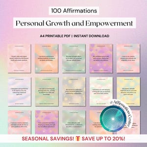 100 Positive Affirmations-Printable Digital Affirmation Cards-Personal Growth and Empowerment Affirmation Deck Bundle-Vision Board Printable