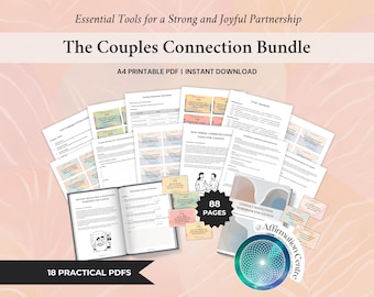 Puede incluir: El paquete Couples Connection, una colección de 18 archivos PDF imprimibles para parejas, incluye 88 páginas de herramientas para una asociación fuerte y alegre. El paquete presenta hojas de trabajo y guías para la comunicación y la resolución de conflictos.