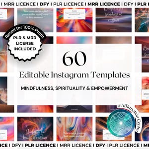 PLR MRR 60 Spiritual Instagram Posts Canva Editable - Mindfulness Wellness Mental Health Coach Resell Resources Social Media Mrr Plr Dfy