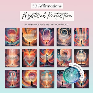 50 Mystical Protection Affirmation Cards Printable - Spirit Guides - Manifestation Cards -Spiritual Awakening Handouts -Divine Tarot, Oracle