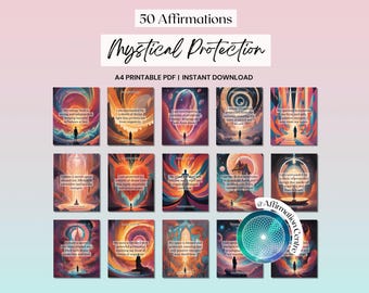 50 Mystical Protection Affirmation Cards Printable - Spirit Guides - Manifestation Cards -Spiritual Awakening Handouts -Divine Tarot, Oracle