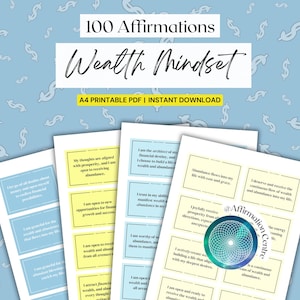 100 Wealth Mindset Affirmation Cards Printable - Money Mindset - Rich Mindset - Millionaire Mindset - Passive Income -Abundance Vision Board
