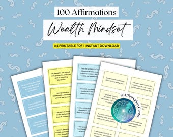 100 Wealth Mindset Affirmation Cards Printable - Money Mindset - Rich Mindset - Millionaire Mindset - Passive Income -Abundance Vision Board
